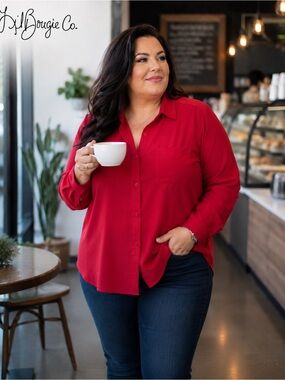 NWOT Hotouch Red Classic Button-Down Shirt -  Woman’s Size XXL (18/20)